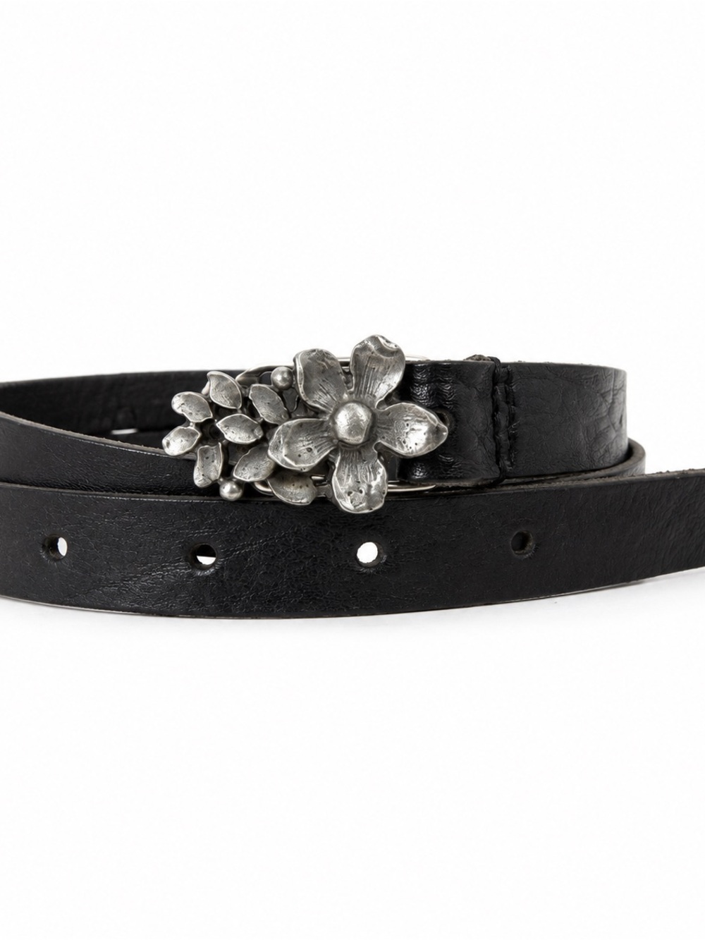 Vintage FCX Collection Black Leather Floral Buckle Belt Made in England Rare HTF